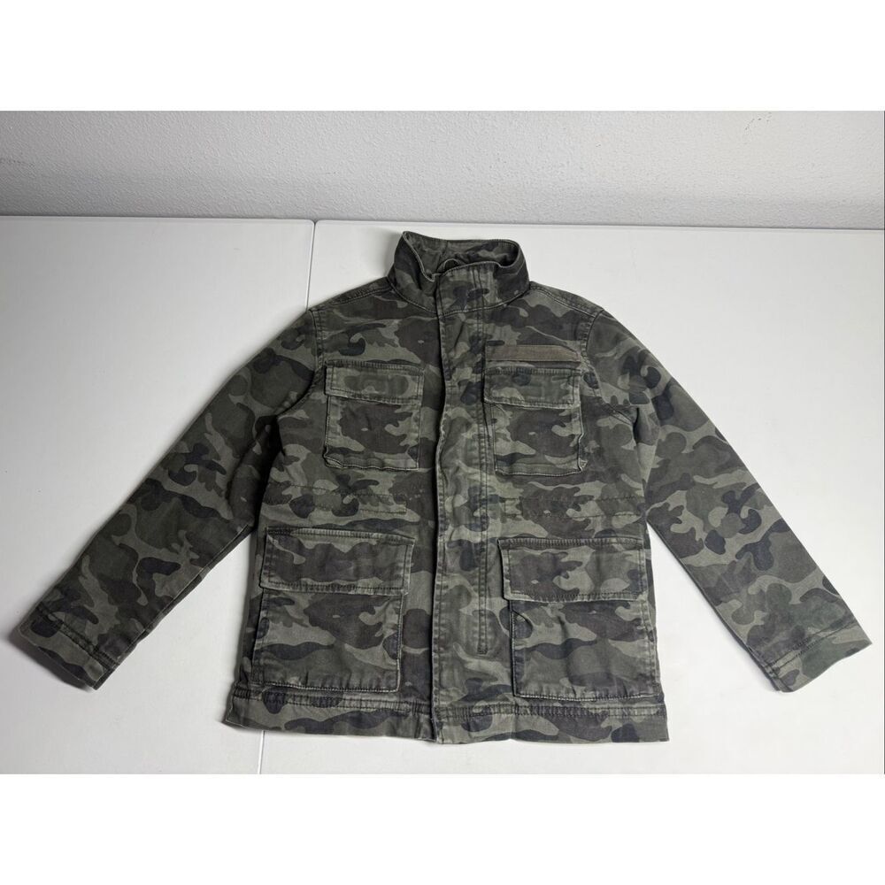 Old Navy Boys Camo Army Print Full Zip Lined Cotton Pockets Jacket Size 8